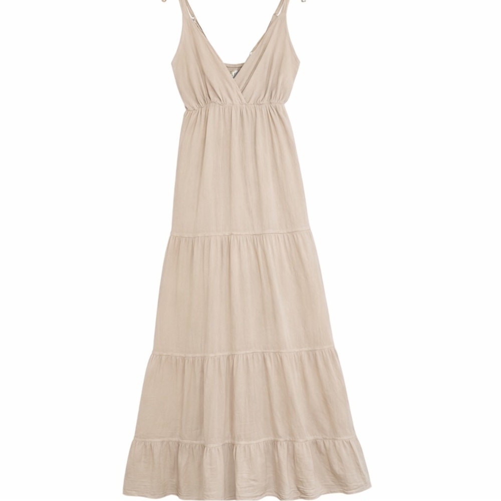 Seaspice Peruvian Cotton Tiered Western Maxi Dress L Sandstone Beige - Picture 2 of 12